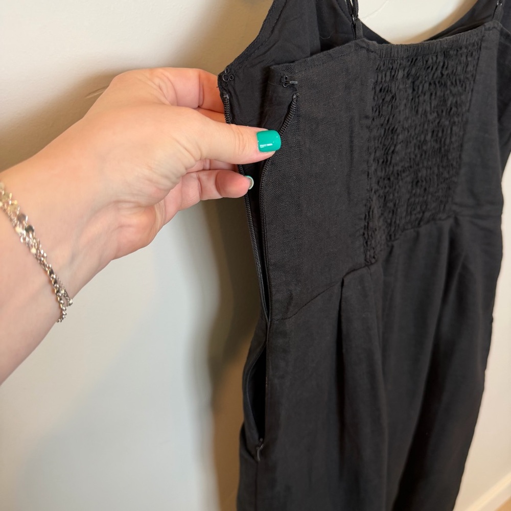 Quince 100% European Linen Scoop Neck Midi Dress, Black, Small - Picture 9 of 11
